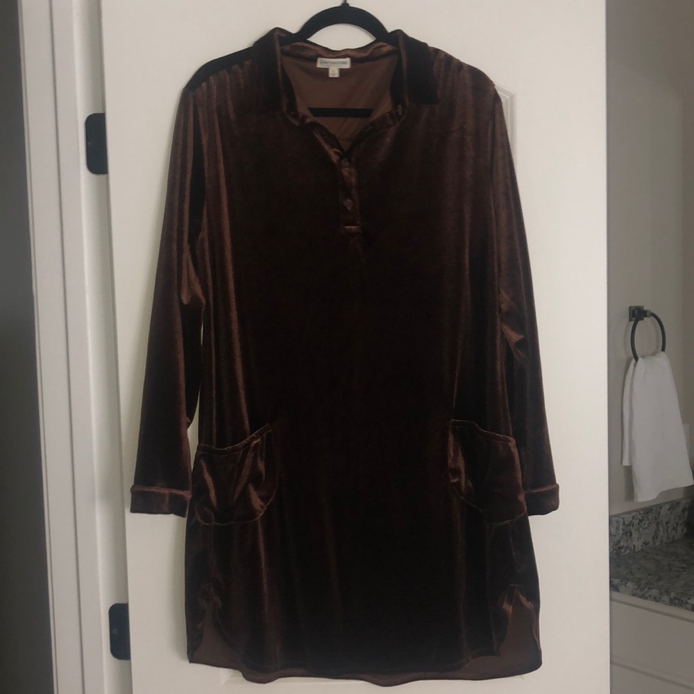 Earthbound Trading Co. Brown Velvet Long sleeve western boho dress L festival